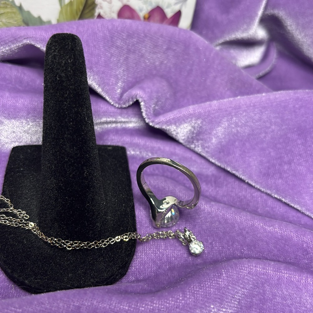 A SET - CZ solitaire ring & solitaire necklace-Ring Size 7- Necklace 16” A53/A58 - Picture 3 of 13